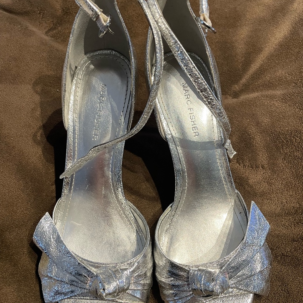 Marc Fisher ,silver ,ankle strap in size 9.5